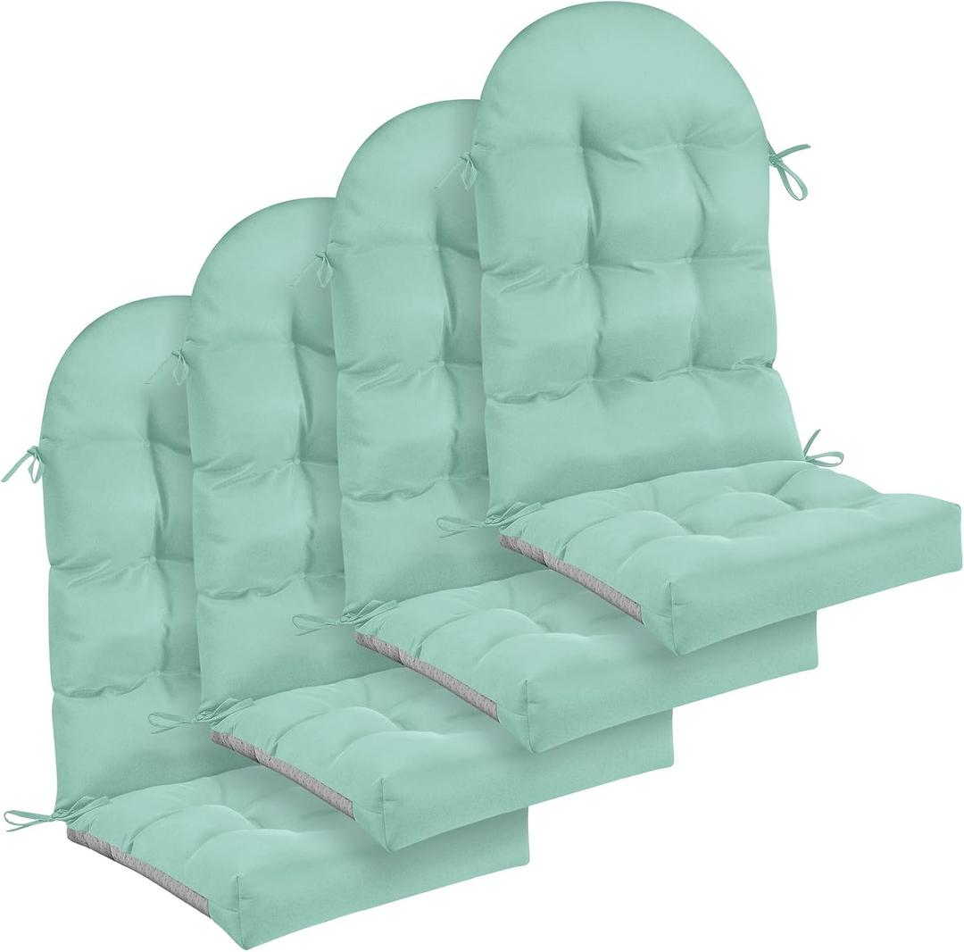 Geelin 4 Pcs Outdoor Patio Chair Cushion Thick High Back Adirondack Chair Cushion Tufted Weather & Fade Resistant Anti-Slip Outside Rocking Chairs Pads with Ties, 44 x 19 x 4 Inch (Light Green)