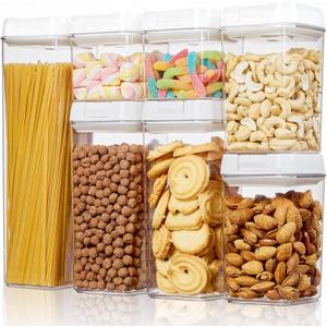 Vtopmart Airtight Food Storage Containers, Set of 7 BPA Free Plastic Cereal Organizer Canisters with Easy Lock Lids, for Kitchen Pantry Organization, 24 Labels, White