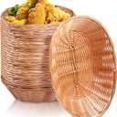 12 Pack Plastic Oval Basket Small Gift Baskets, Food Storage Basket & Fruit Basket, 10 x 5.8 x 2.75 Inches with Bow Ribbon Decorative Bags Ties for Sweets Party Favors Bulk Packaging