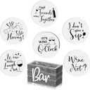 Wine Gifts Coasters for Women Set of 6 Wine Accessories for Lovers House Warming Gifts New Home Funny Cocktail Coasters with Holder for Adults Bar Party, 4 Inch(Gray)