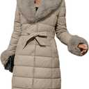 Bellivera Women's Winter Puffer Jacket Cold-Resistant Patchwork Plush Lining Coat with Removable Fur Collar Hooded and Belted (Medium, Beige 13)
