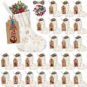 Glimin 24 Set Mini White Christmas Stockings Set with Gold Sequin Snowflake 6 Inch Faux Fur Xmas Hanging Bulk Stocking Small Plush Xmas Stocking with Christmas Kraft Gift Tags