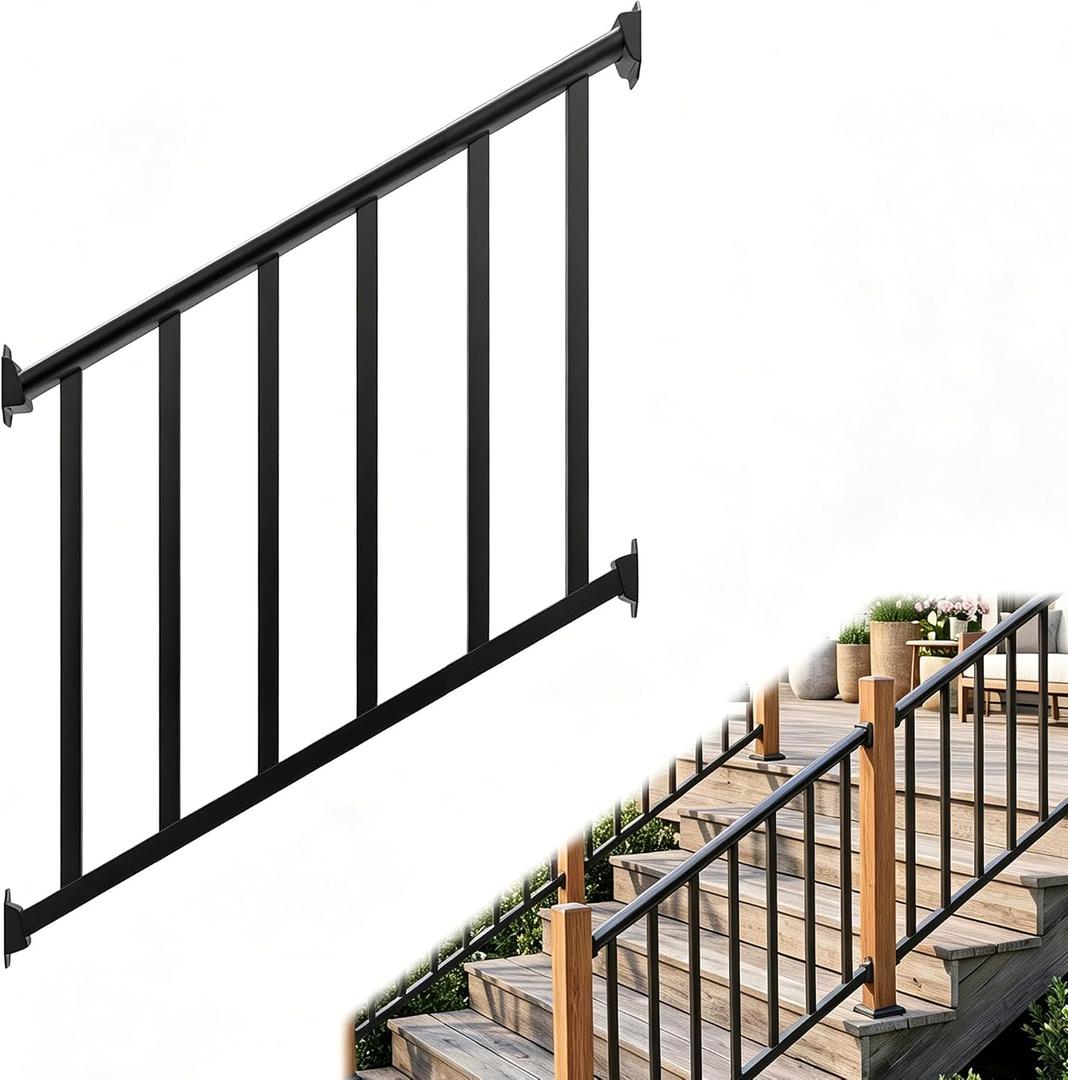 3Ft W x 36in H Stair Deck Railing Kit, Textured Black AAMA2604 Powder Coat, IBC Certified Guard Rail for Deck Porch Balcony Patio Outdoor