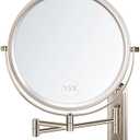 Wall Mounted Makeup Mirror, 15X/1X Double Sided Magnifying Mirror, 8.5 Inch Round, Brushed Nickel, Modern Style, Space Theme, 13" L x 11" W