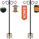 Double Shepherds Hooks for Outdoor, 2 Pack 90 Inch Bird Feeder Pole with 5 Prongs Base, Heavy Duty Shepherds Hook, Suitable for Garden in Hanging Flower Basket, Lantern, Bird Nests (90 Inch)