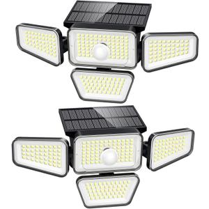 Solar Lights Outdoor, 270 LED 3000LM Motion Sensor Light, IP65 Waterproof 4 Heads 3 Modes 330Wide Angle 6500K Solar Powered Security LED Wireless Flood Lights Luces Solares para Exteriores (2 Pack)
