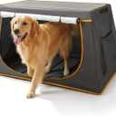 43 Inch Collapsible Travel Dog Crate for Medium Large Dogs, Portable Travel Kennel with Storage Pocket, Mesh Windows for Indoor & Outdoor Travel, 43.3 L x 24 W x 16.14 H, Dark Grey