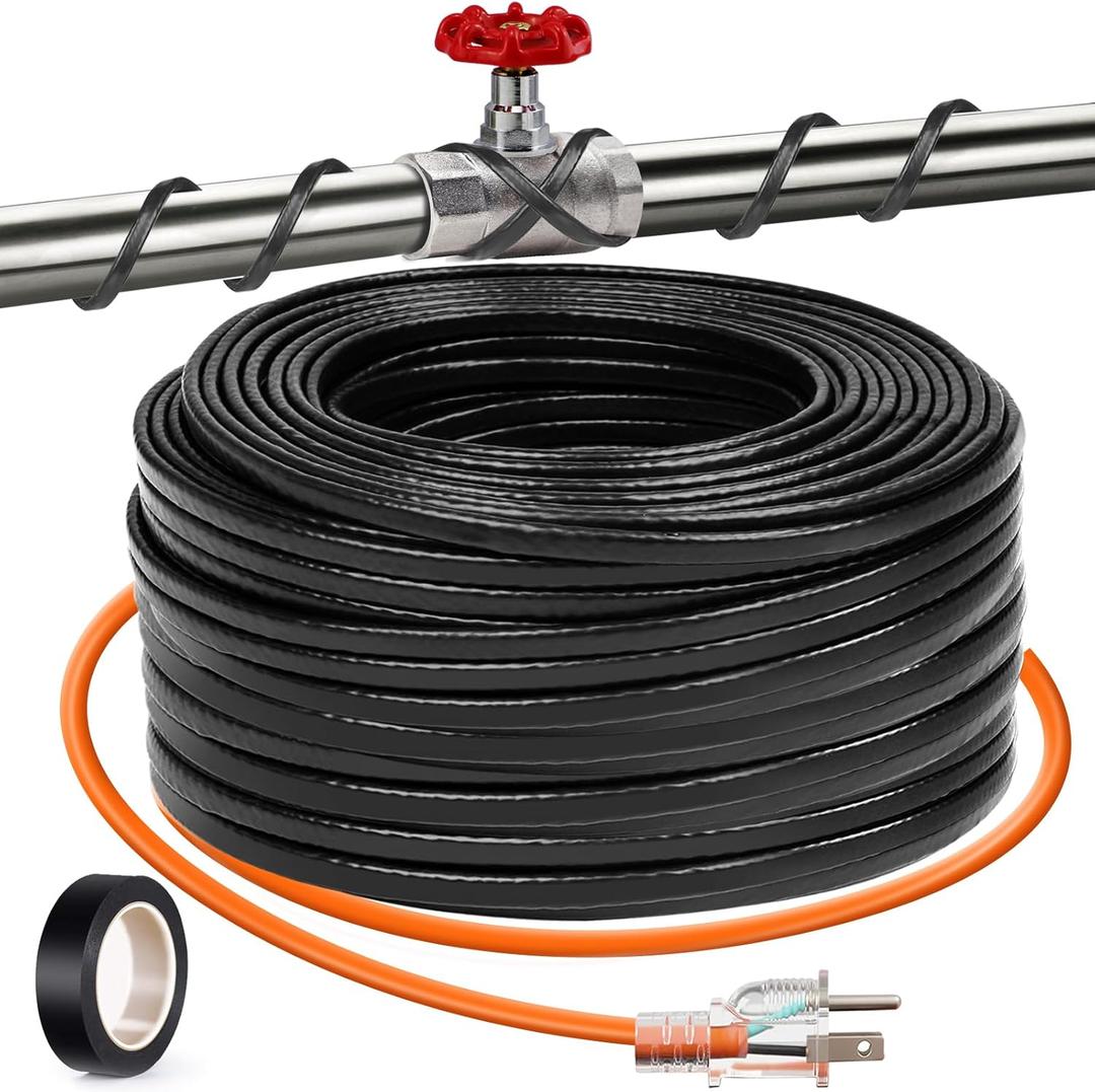 50FT3FT-200FTPipe Heating Cable for Pipe Freeze Protection, Heat Cable for Water Pipes(Metal and Plastic), Pipe Heat Tape Keeps Water Flowing at -40F 5w/ft, 120V
