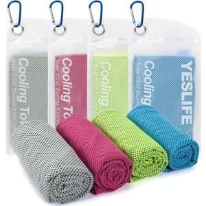 YESLIFE 4 Pack Cooling Towels 40"x12", Gym Towels for Men and Women, Soft Breathable Workout Towels for Yoga, Running, Sport, Workout, Camping, Fitness & More (Blue, Grey, Green, Pink)