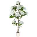 BLOSMON White Hydrangea Artificial Trees: 5ft Real Touch Faux Hydrangeas Flower Tree with Pot for Front Porch Planters Decoration Outdoor - Fake Silk Floral Plant for Home Patio Entrance Decor Indoor