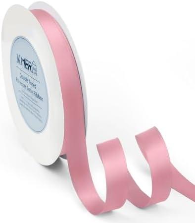Pack of 2, Double Faced Pink Satin Ribbon, 5/8" x 50 Yards Ribbons, Perfect for Crafts, Wedding Decor, Bow Making, Sewing, Gift Package Wrapping and More