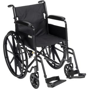 Drive Medical Silver Sport 1 Folding Transport Wheelchair - Lightweight Mobility Support - Full Armrests - Removable Swing-Away Footrests - Durable Steel Construction - Compact Folding Frame - Black