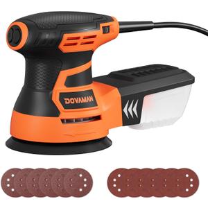 DOVAMAN ROS01A Orbital Sander, 3A Random Orbit Sander, 6 Variable Speeds, Up to 13000 rpm, 12pcs Sandpapers, 5in Sanding Pad, Dust Collection, Electric Tool Perfect for Woodworking
