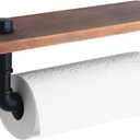 HouseAid Industrial Pipe Paper Towel Holder with Shelf, Rustic Farmhouse Paper Towel Rack for Bathroom, Kitchen, Wall Mounted, Matte Black