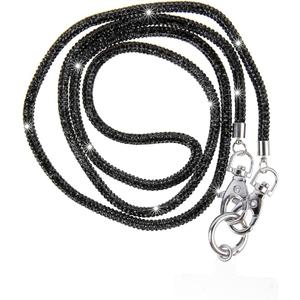 Fashion 43.3'' Exclusive Sparkle Crystal Handbag Lanyard, Premium Bling Handbag Strap, Waterproof Rhinestone Cellphone Lanyard Holder for Women (Black, Pack of 1)
