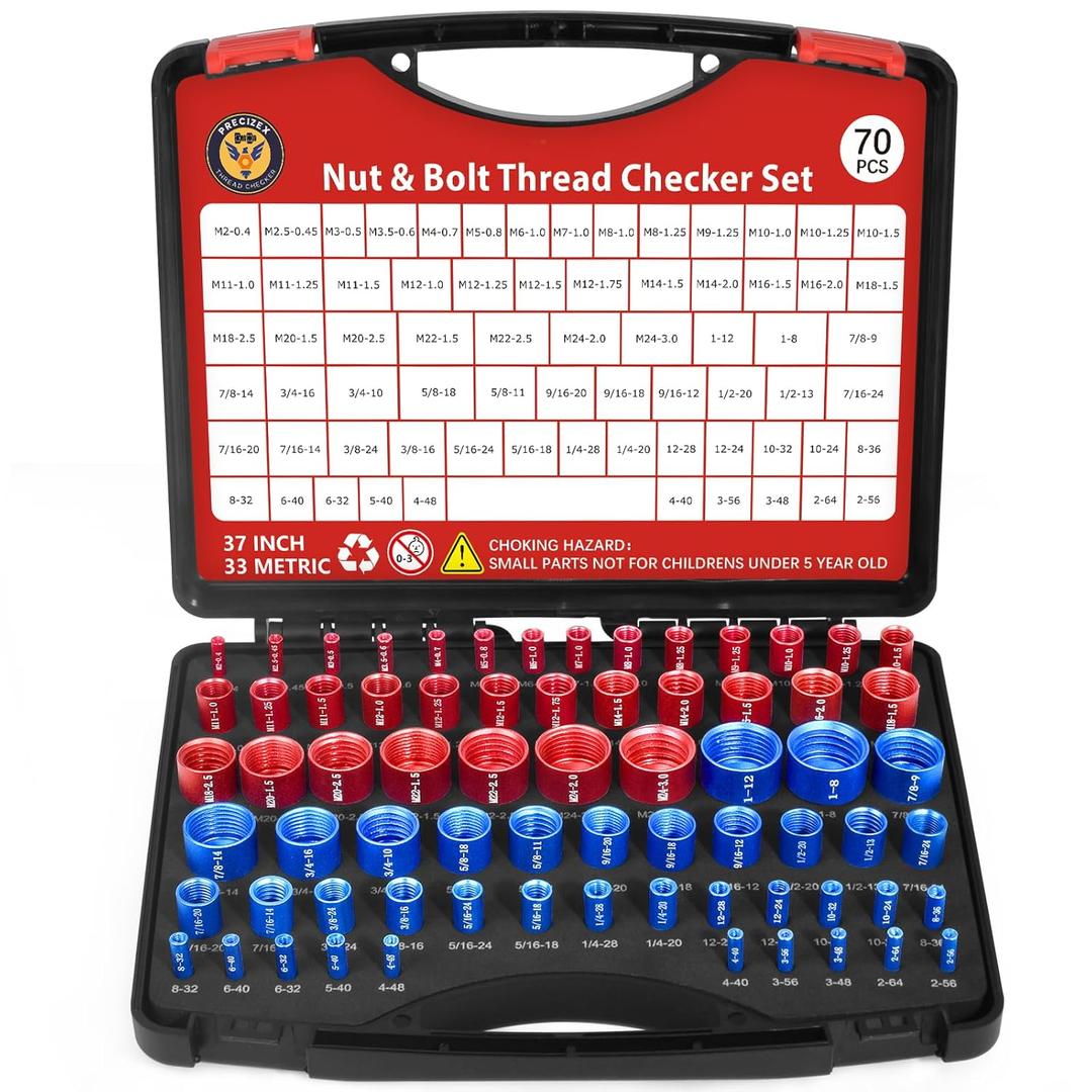 70 Pcs Thread Checker Nut and Bolt Thread Checker Set with 37 Inch and 33 Metric Box Set Thread Gauge SAE and Metric Sizes Perfect for Tight Spaces Ideal for Bolt and Nut Size Checking