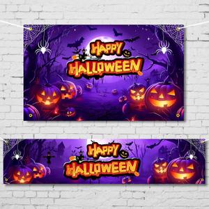 Large Halloween Party Banner and Backdrop for Indoor & Outdoor, Yard Garden Halloween Decorations & Party Supplies(Purple)