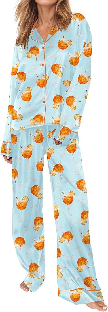 SHESHOW Satin Pajamas for Women Set Long Sleeve Button Down Sleepwear 2 Piece Nightwear Women Pjs Sets Size M