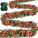 Total 18 Ft Long Prelit Christmas Garland 100 Warm White LED Lights 8 Modes Timer 270 Thick Branch Tips Pinecones Red Berries,Poinsettia,Balls,Bow,for Stairs Mantel Doorway Decor,2 Pack 9 Ft Each