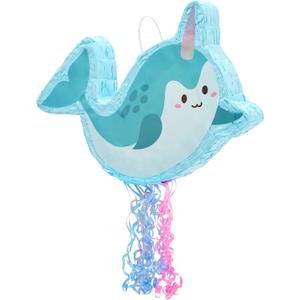 BLUE PANDA Narwhal Pull String Pinata for Narwhal Birthday Party Supplies & Sea Animal Pinata Decor - 16.5 x 12.3 x 3 In, Blue