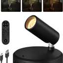 EZVALO Wireless LED Spotlights Indoor, 5500mAh Rechargeable Battery-Powered Plant Spotlights, Dimmable & Timer, 3-CCT Small Up Lights with Remote, Accent Uplighting for Artwork, Trees (Black)