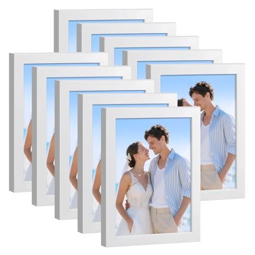 HappyHapi 4x6 Picture Frames Set of 10, Tabletop or Wall Display Pictures 3.5x5 with Mat or 4x6 Without, Multi Photo Frames Collage (White)