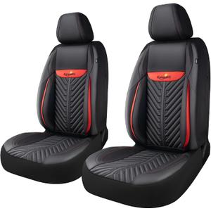 PU Leather Car Seat Covers Front Set Waterproof seat Cover for Cars3D Foam Support Automotive seat Covers Airbag Compatible, Universal Fit for Cars SUVs Trucks SedansBlack/Red