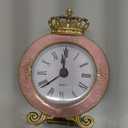 Vintage Mini Analog Table Clock, Silent Crown Table Clock with Hand-Painted Metal Body and Battery Operated Non-Ticking Core for Shelf, Living Room, Bedroom, Bedside, Desk (Pink)