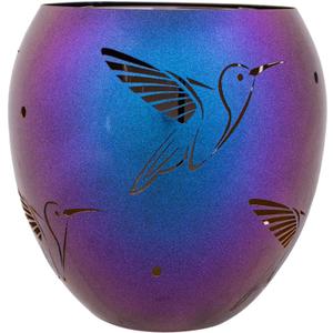 VEWOGARDEN Solar Lanterns Outdoor Waterproof Hummingbird Hollowed-Out Metal Lantern Solar Lights with Flickering Flame for Patio Porch Table, Purple