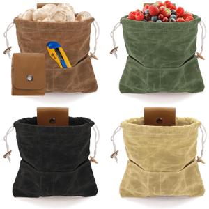 Youeon 4 Pcs Waxed Canvas Foraging Bag Set, Collapsible Mushroom Hunting & Camping Pouches with 2 Small Pockets, Multi-Use Leather Belt Bag for Outdoor Hiking, Tool Storage, 4 Colors