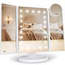 HUONUL Makeup Mirror, Vanity Mirror with Lights, 2X/3X/10X Magnification, Touch Control, Trifold, Dual Power Supply, Gifts Mothers Day for Mom, Gifts for Women, Wife, Girls, Dorm Room Essentials (White)