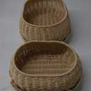 Juexica 2 Pcs Scalloped Rattan Baskets, Woven Rattan Wicker Storage Baskets with Lid for Nursery Storage diaper organizer Bathroom Decor(Natural)