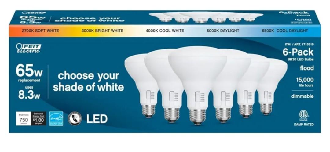 Feit Electric LED 5-Color Choice - BR30 65W Equivalent - 750 Lumen, 2700K Soft Whit, 3000K Bright White, 4000K Cool White, 5000K Daylight and 6500K Cool Daylight