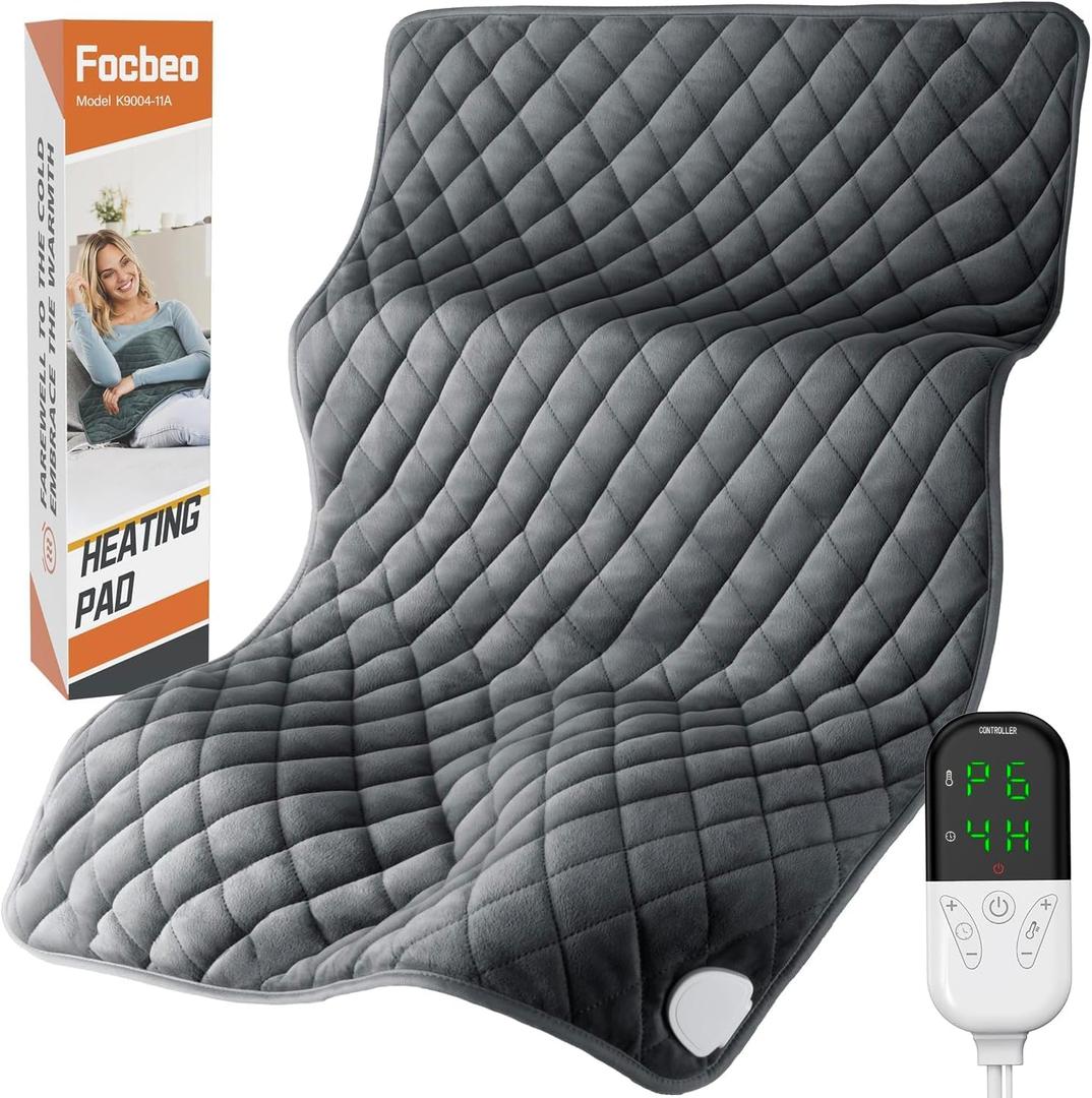 33''x17'' Extra Large Heating Pad for Back & Cramps Relief, XL Electric Heating Pads for Neck Shoulder Pain Relief Heat Pad Upgraded 6 Heat Settings, 4 Timer Options Auto Shut-Off Machine Washable Gray