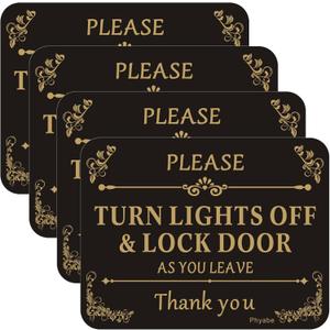 4 PCS Turn Lights off & Lock Door Sign, 5 x 4 Thick Acrylic Self-Adhesive Sign, Ideal for Restaurants, Bars, Hotels, and Airbnb, Easy to Install