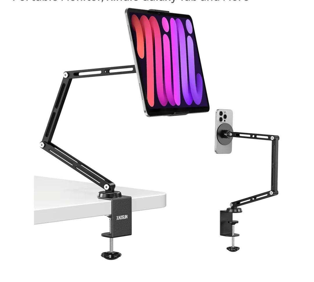 XAOSUN Tablet Stand Holder Adjustable, Aluminum Magnetic ipad Stand for Desk, Foldable Tablet Holder Mount 360°Rotation Compatible with iPad, iPhone, Portable Monitor, Kindle Galaxy Tab and More