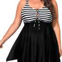NIeyook Womens Plus Size Tankini Swimsuit 2025 Two Piece Tummy Control Bathing Suits for Women Swim Dress with Shorts (Black Striped)