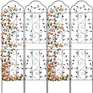 4 Packs 84 * 19 inch Metal Garden Trellis for Climbing Plants Outdoor,Heavy Duty,Black Coating Rustproof Trellis for Rose, Vegetable, Flowers, Expandable,Perfect for Training Climbing Plants