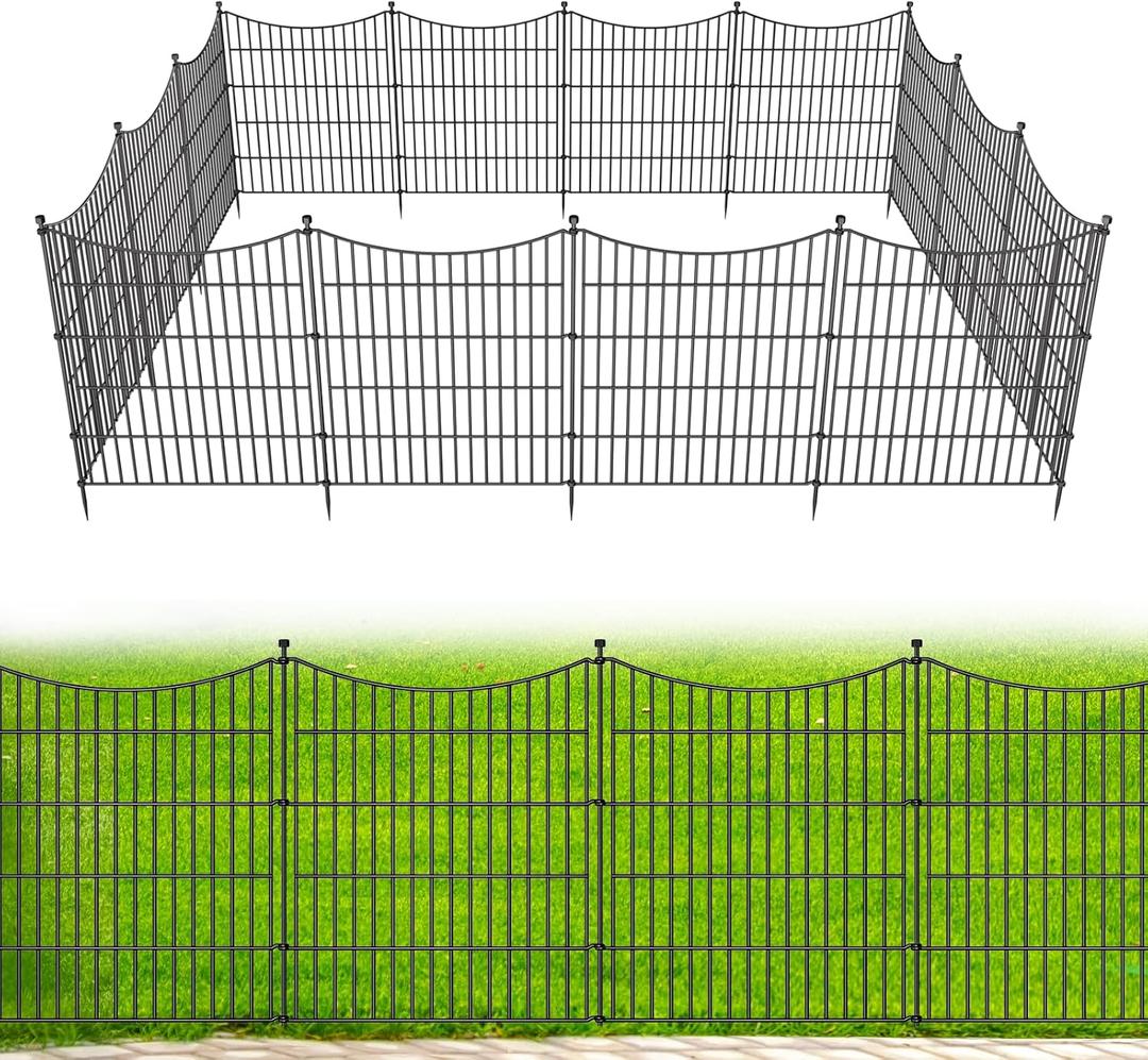 15 Panels No Dig Dog Fence Outdoor for Yard, 32 in(H) X 35.4 ft(L) Decorative Tall Garden Fence Animal Barrier, Rustproof Metal Wire Garden Edging and Borders, Temporary Fencing Stakes