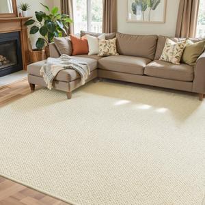 Faux Jute Area Rug 6'x9', Washable & Non-Slip, White | 0.27" Low Pile Easy Jute Area Rug - No Shedding, No Odor. Farmhouse Boho Style for Bedroom, Living Room, Home Office