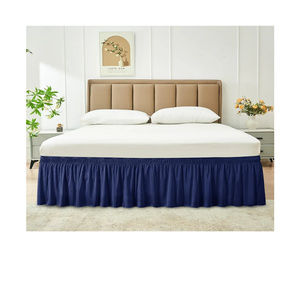 Biscaynebay Wrap Around Bed Skirts for Queen Beds 15" Drop, Navy Adjustable Elastic Dust Ruffles Easy Fit Wrinkle & Fade Resistant Silky Luxurious Fabric Machine Washable