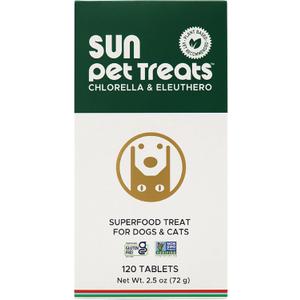 Sun Chlorella Sun Pet Treats Green Superfood Cat & Dog Supplement - Chlorophyll Eleuthero & Lecithin, Minerals, Antioxidants & Vitamins for Dogs & Cats - Immune Defense, Skin & Gut Health - 120 Bites