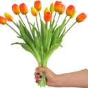 10 PCS Artificial Tulip Flowers Real Touch Tulips Faux Tulips Fake Tulips Bouquet Table Arrangements Gift for Home Office Party Wedding Birthday Garden Store Decoration (Orang)