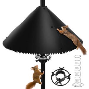 Squirrel Baffle for Bird Feeder Pole, 19-Inch Bird Feeder Squirrel Proof, Bird Feeder Baffle with Bracket, Spring and Spiked Edge, Black