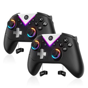 Dinosoo RGB Wireless Controller for Nintendo Switch 2/1 Lite/OLED and PC, with Bluetooth, Turbo, Macro Back Button, Gyro Axis, 4 Vibration Motors, and Screenshot, Compatible with Steam and Switch 2/1