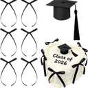 Graduation Cap & Black Bow Cake Topper Set - Pre-Assembled Mini Grad Cap & 6Pcs Black Ribbon Bows for 2026 Graduation Cake Decorations