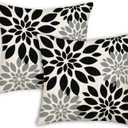 Black Dahlia Throw Pillow Covers 16X16 Inch Rustic Gray Grey Beige Geometric Floral Elegant Print Pillow Case Outdoor Farmhouse Square Cushion Cover Home Decor for Sofa Couch Bed, Set of 2