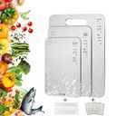 SUNWISHA 3pcs Titanium Stainless Steel Double-Sided Cutting Boards, Food Grade Non-Toxic with Anti-Slip Pads for Kitchen Cooking