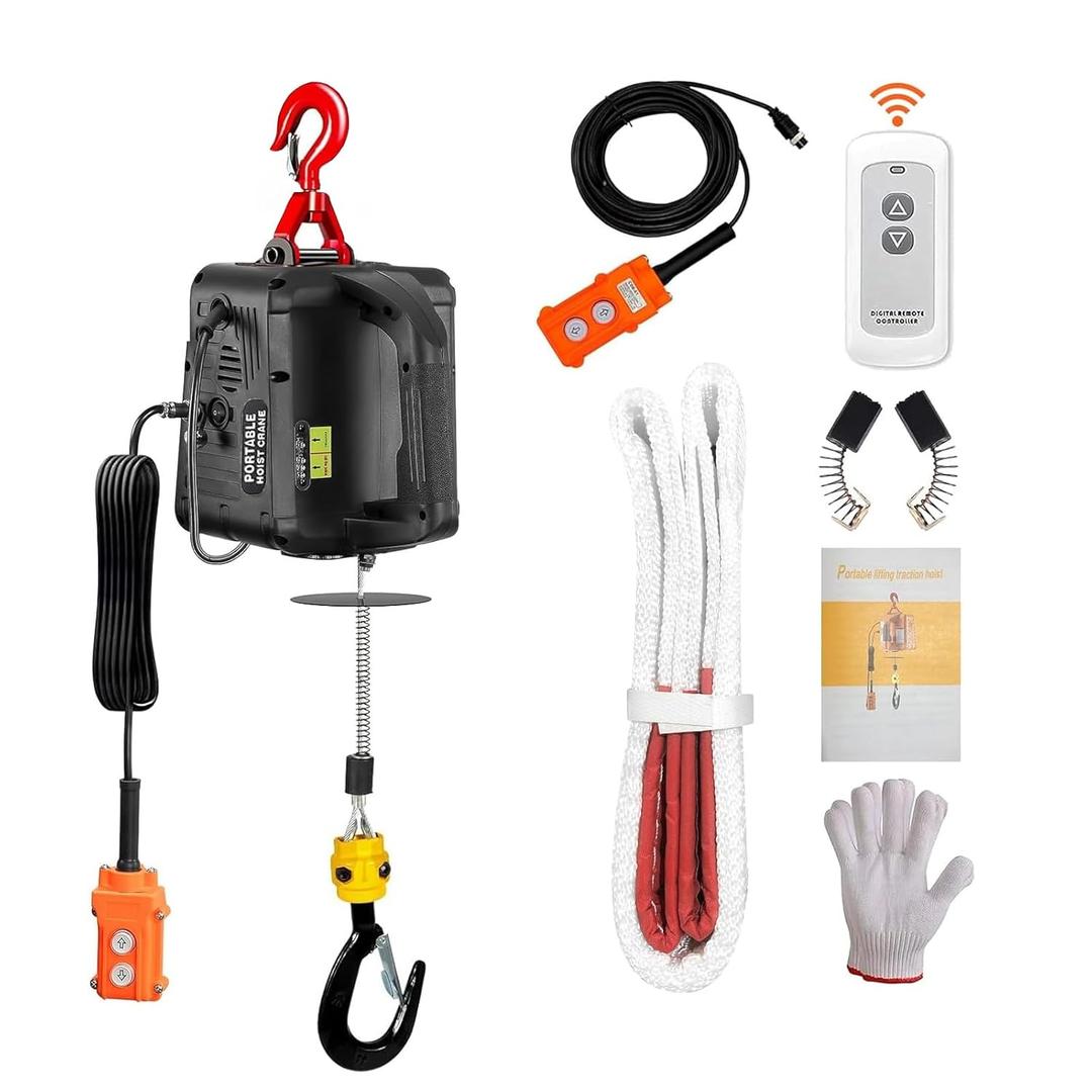 3-in-1 Electric Hoist Winch, 2200lbs Manual/Wire/Wireless Remote Control,110/120 Volt Portable Power Electric Crane,Overload Protection 25ft Lifting Height for Towing(Black)