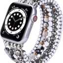 VISOOM Beaded Boho Bracelet Compatible for Apple Watch Band 40mm/38mm/41mm Series 8 7 SE Women Fashion Cute Handmade Crystal Beads Stretchy Watch Strap for iWatch Bands Series 6/5/4/3/2/1 Replacement (Silver)